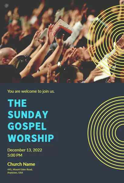 Sunday Gospel Worship raised hands teal-and-gold church invitation template