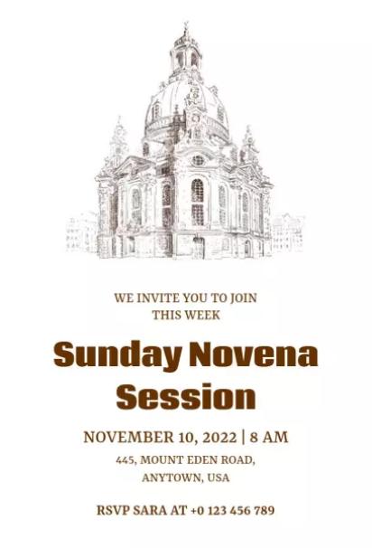 Sunday Novena Session baroque church sketch church invitation template