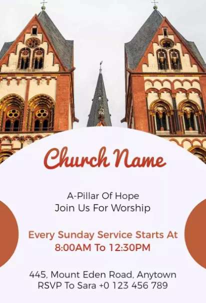 Sunday Worship Service historic church tower church invitation template