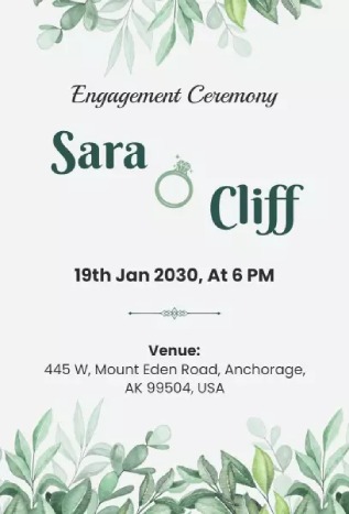 Watercolor greenery engagement invitation template with soft botanical accents
