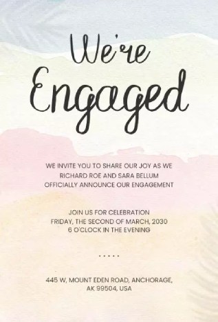 Watercolor wash engagement invitation template with dreamy pastel designs