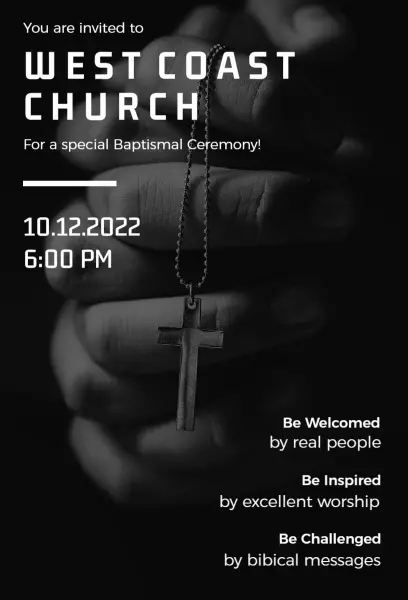 West Coast Church Baptism black-and-white praying hands church invitation template