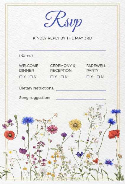 Wildflower multi-event RSVP invitation template with colorful floral borders and multiple options
