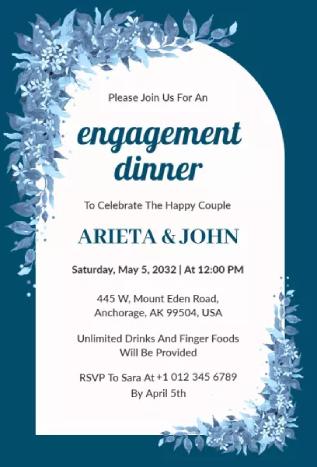 Winter floral engagement invitation template with frosted blue tones