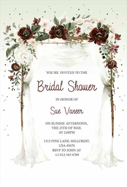 Arch Bridal Shower Rustic Floral Invitation With Curved Frame, Soft Blooms, And Warm Earthy Elegance