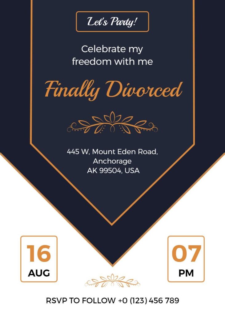 Black and white Divorce party invitation template with modern minimal design and bold text
