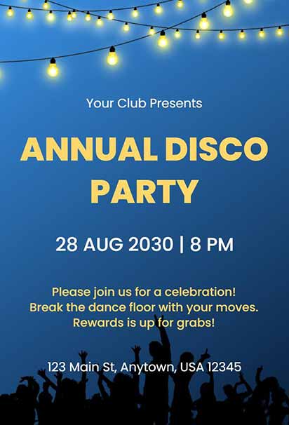 Blue Night Lights Disco Party Invitation With Electric Glow And Dance Floor Vibes