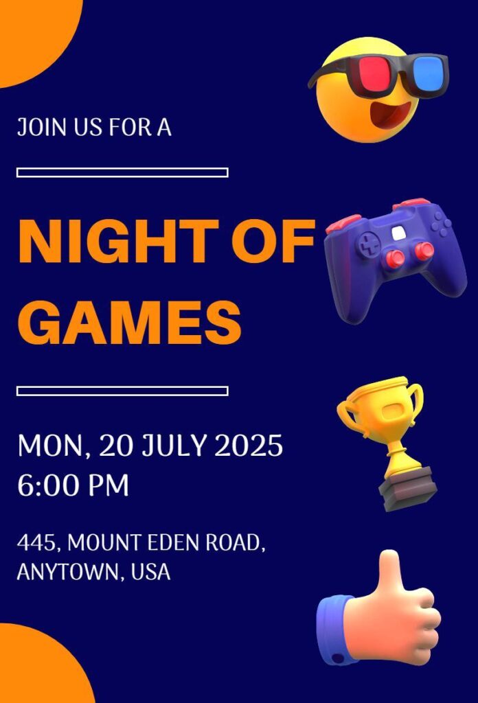 Bright green Game Night invitation with lively fonts and cheerful design elements