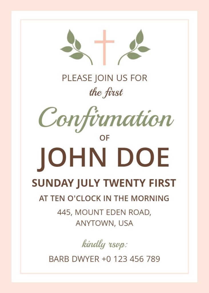 A light blue Confirmation invitation with elegant decorative borders and soft typography