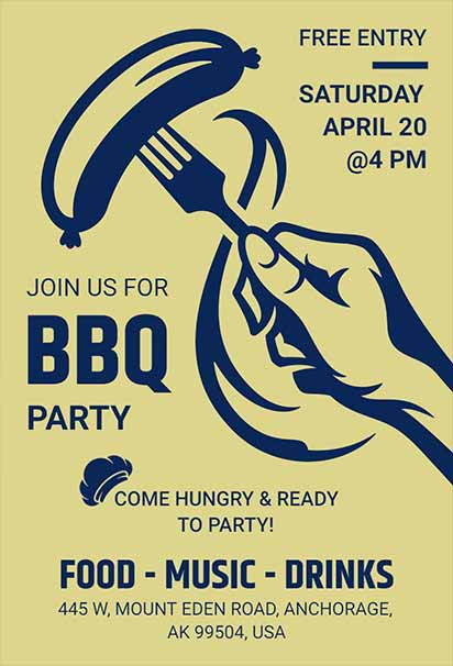 Classic Retro BBQ Party Invitation with Vintage Typography and Bold Grilling Icons