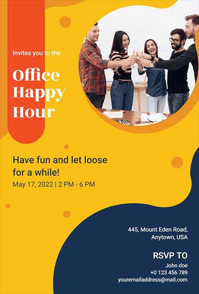 Corporate Office Happy Hour Invitation With Professional Layout, Clean Typography, And Modern Business Style