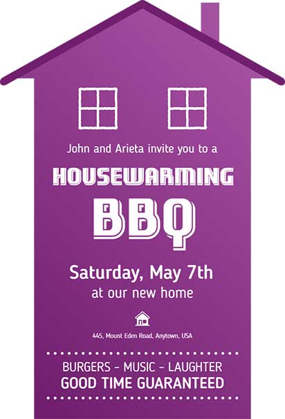 Creative Housewarming BBQ Party Invitation with Fun Illustrations and Vibrant Outdoor Theme