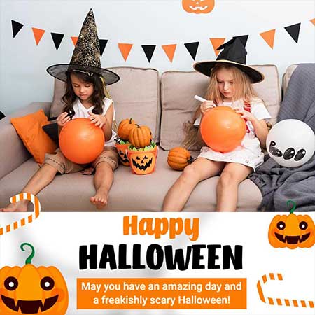 Cute & Festive Kids’ Halloween Celebration Greeting Card with Playful Illustrations
