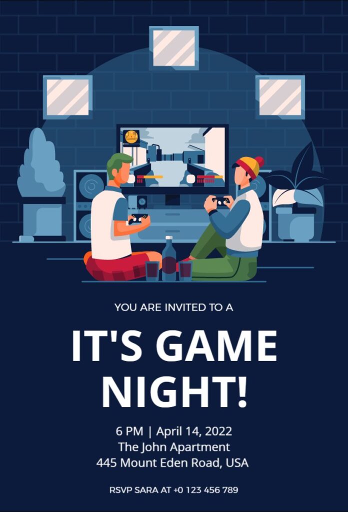 Elegant, deep green and white Game Night invitation with minimal design