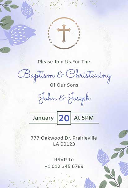 Elegant Baptism Invitation with Soft Pastel Floral Accents