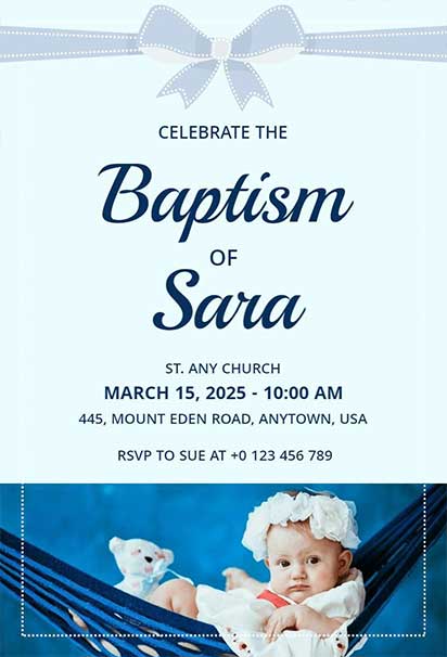 Elegant Blue Baby Boy Baptism Invitation With Classic Floral And Soft Tones