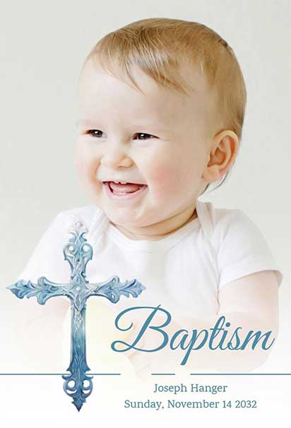 Elegant Blue Cross Minimalist Baptism Invitation with Simple Modern Design