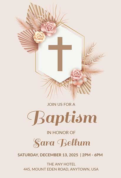 Elegant Floral Beige Baptism Invitation With Subtle Earthy Tones And Classic Design