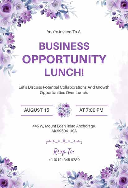 Elegant Floral Business Lunch Invitation With Subtle Blooms, Soft Accents, And Professional Sophisticated Design