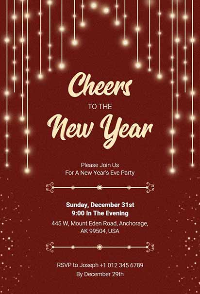 Elegant Golden Glow New Year Invitation Featuring Sparkling Lights And Luxurious Design