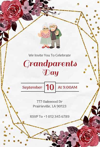 Elegant Grandparents Day Celebration Floral Invitation With Delicate Flowers, Soft Pastel Tones, And Heartfelt Style