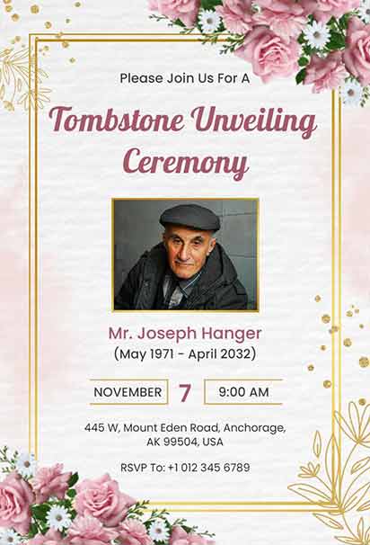 Elegant Memorial Ceremony Floral Invitation With Soft Blooms, Subtle Greenery, And Serene Respectful Design