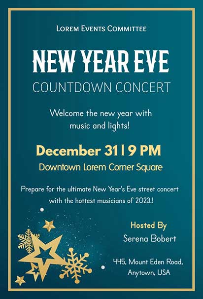 Elegant Teal And Gold New Year Countdown Invitation With Sparkling Accents And Festive Design
