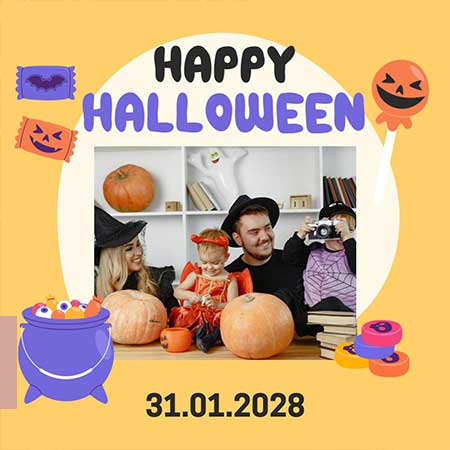 Family Fun Pumpkin Smiles Greeting Card with Playful Autumn and Halloween Elements