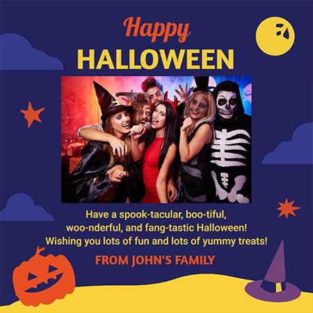 Festive Fun Halloween Celebration Greeting Card with Pumpkins, Ghosts, and Party Decor