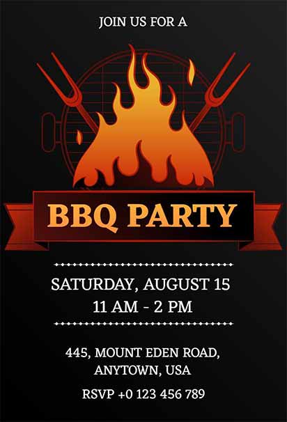 Fiery BBQ Party Invitation with Bold Flames and Striking Red-Orange Color Scheme