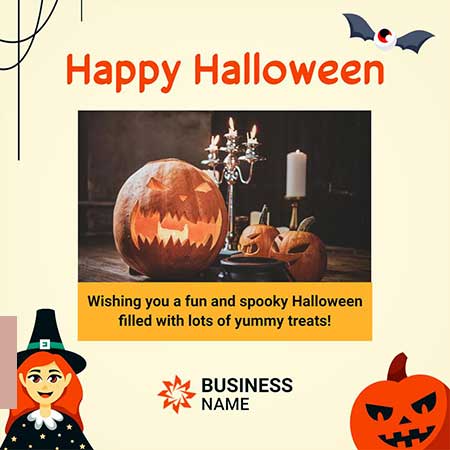 Glowing Pumpkins Spooky Treats Greeting Card with Warm Autumn Night and Festive Halloween Vibes