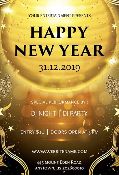 Golden Glow New Year Party Invitation Featuring Elegant Sparkling Lights And Festive Celebration Design