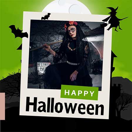 Gothic Green Halloween Celebration Greeting Card with Dark Elegant and Spooky Accents