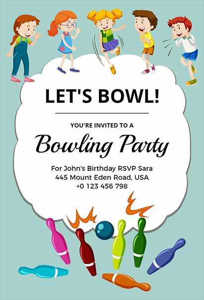 Kids Bowling Party Fun Invitation With Bright Colors And Playful Celebration Theme