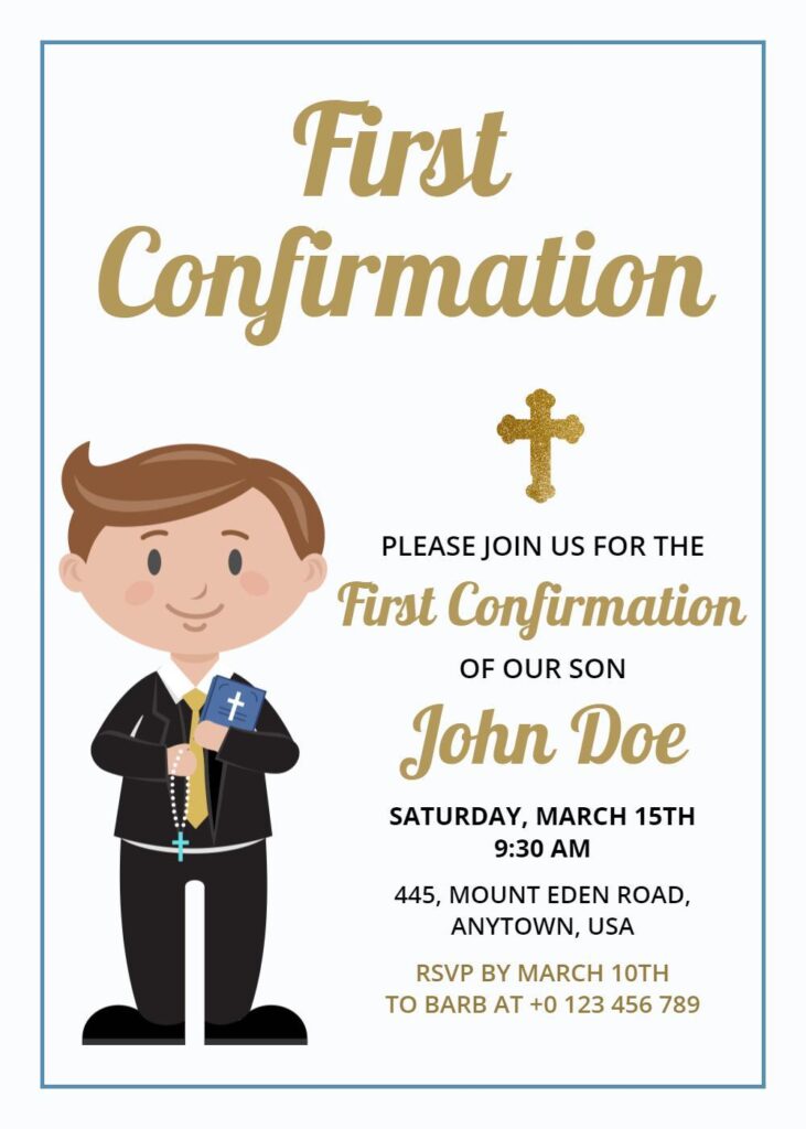 A light blue Confirmation invitation with modern typography and soft decorative elements