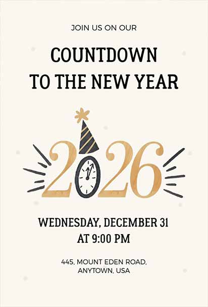 Minimalist Countdown New Year Invitation With Elegant Black And Gold Design