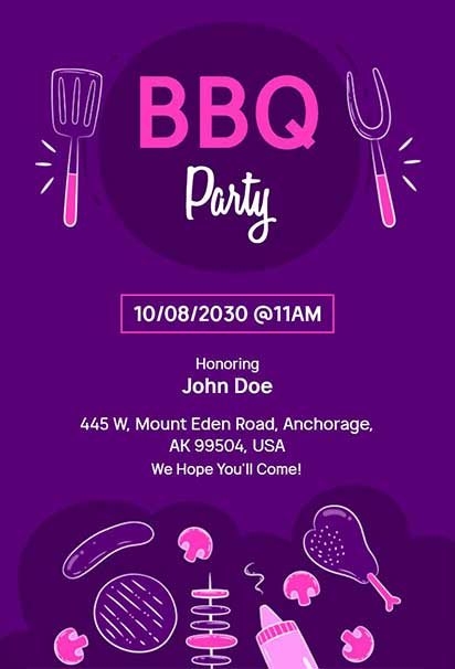 Stylish Modern BBQ Party Invitation with Bold Fonts and Minimalist Black-and-Red Design