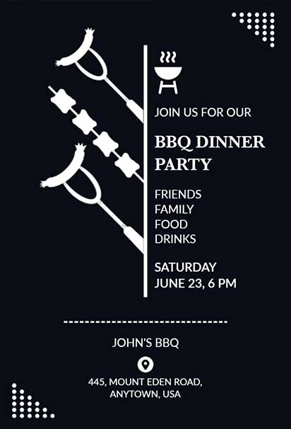 Modern Minimalist BBQ Dinner Party Invitation with Clean Layout and Sleek Typography