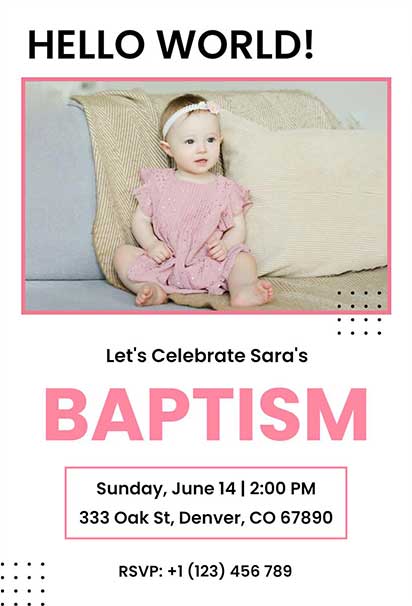 Modern Pink And White Baby Baptism Invitation With Clean Minimalist Design