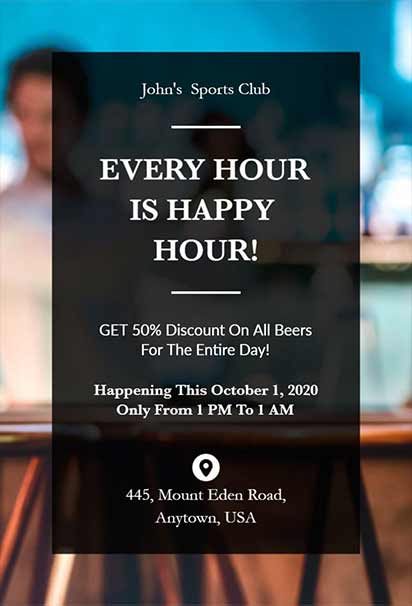 Moody Teal Sports Club Happy Hour Invitation With Dark Tones, Bold Typography, And Athletic Vibe