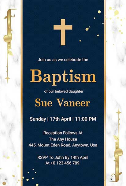 Navy And Gold Luxury Baptism Invitation With Rich Elegant Design