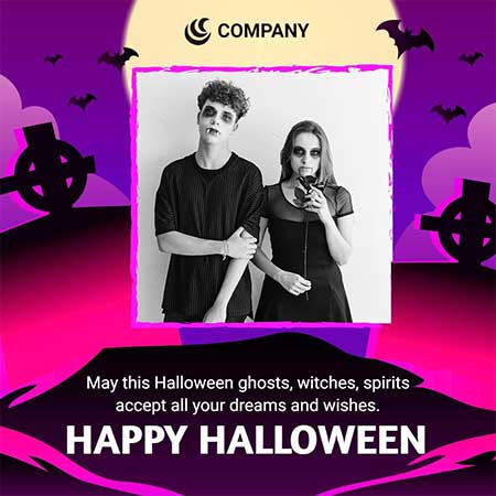 Neon Graveyard Halloween Wishes Greeting Card with Glowing Spooky Aesthetic