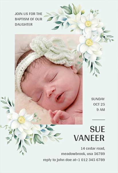 Pastel Floral Baby Photo Baptism Invitation with Soft and Elegant Touch