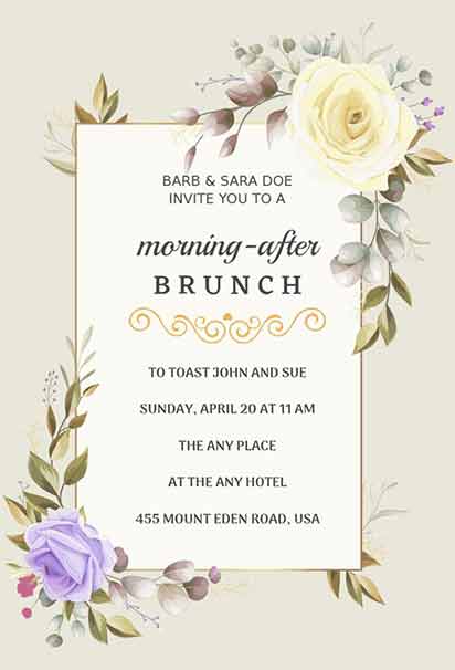 Pastel Floral Morning After Brunch Invitation With Soft Blooms, Light Accents, And Elegant Cheerful Design