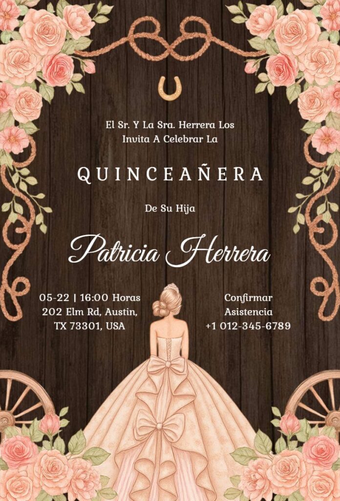 Rustic floral Quinceañera invitation  template  with watercolor flowers.

