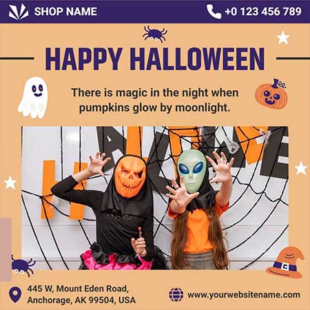 Playful Masked Halloween Celebration Greeting Card with Festive Costumes and Bright Colors