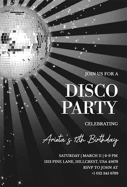 Retro Disco Ball Party Invitation With Shimmering Lights And Vintage Dance Vibes