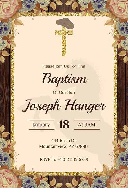 Rustic Cowboy Baptism Invitation With Floral Charm And Earthy Tones