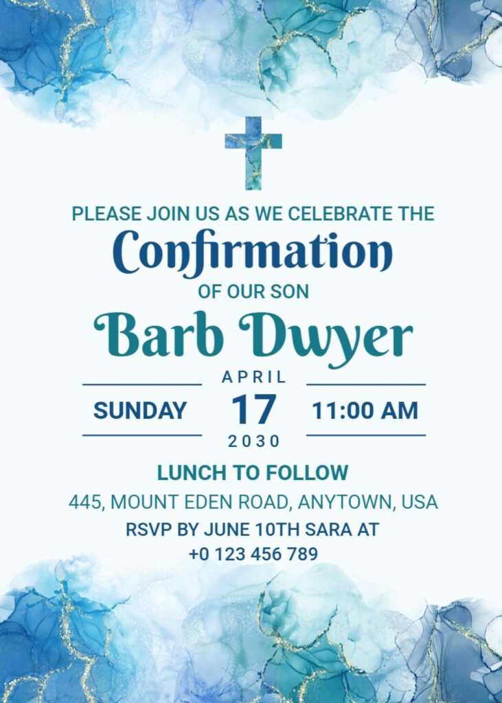 Selago and Steel Blue Confirmation invitation template with modern minimalist layout