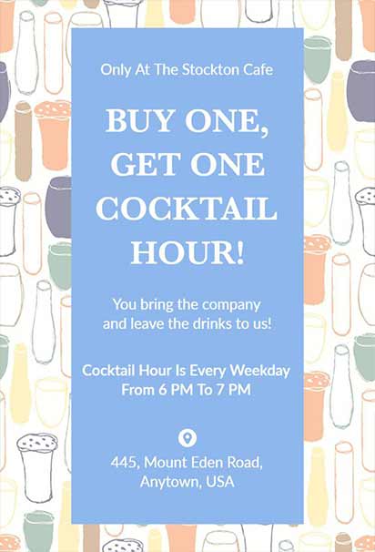Soft Blue And Playful Cocktail Happy Hour Invitation With Light Accents, Fun Typography, And Cheerful Design